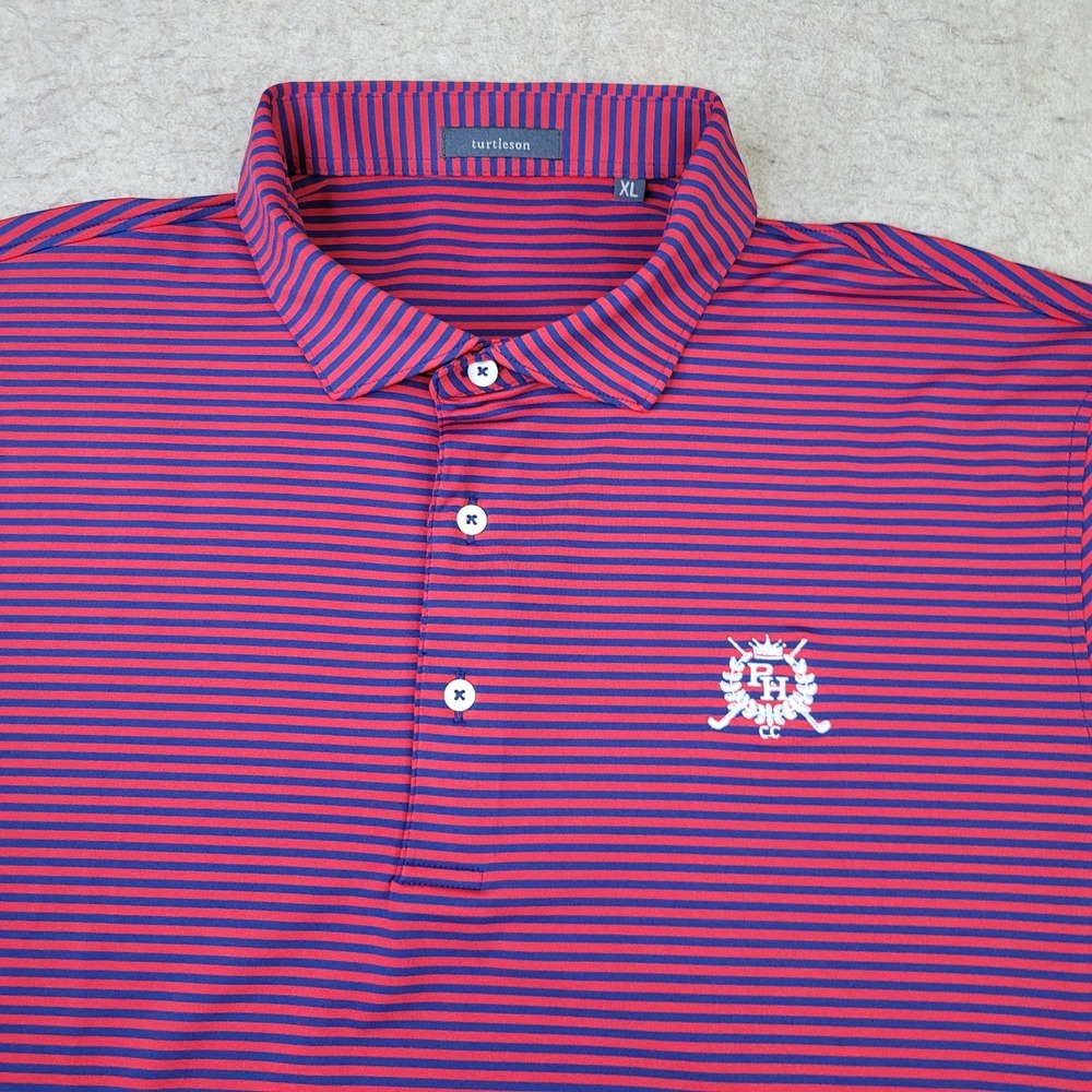 Turtleson Golf Polo Shirt Mens XL Blue Red Striped Short Sleeve Performance Logo